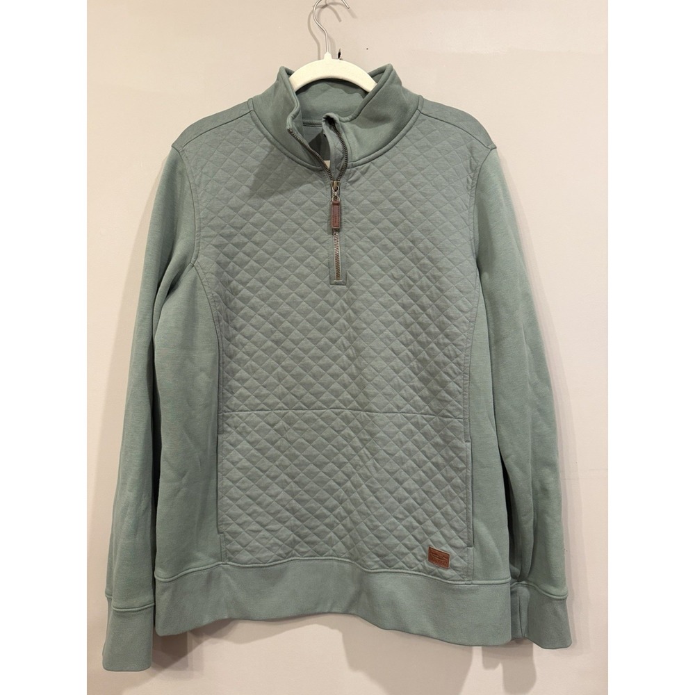 Ll Bean Green Quilted Quarter Zip Pullover Women's XL Hiking Outdoor